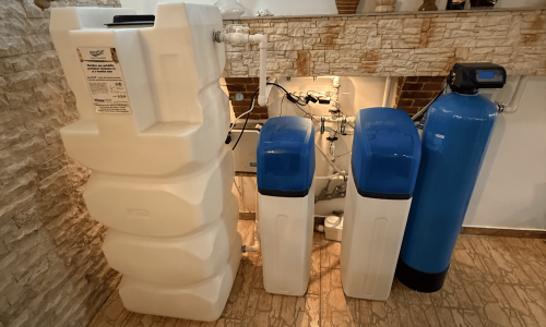 Statie dedurizare uz casnic 2x30L cu rezervor cărbune activ 60L și rezervor stocare apa multistrat